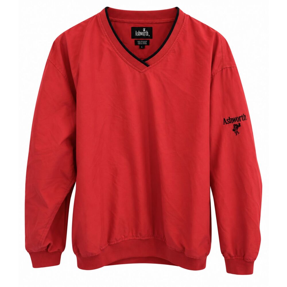 Vtg Ashworth Golf Pullover Weather Systems Wind Water V-Neck Men's Sz Large Red